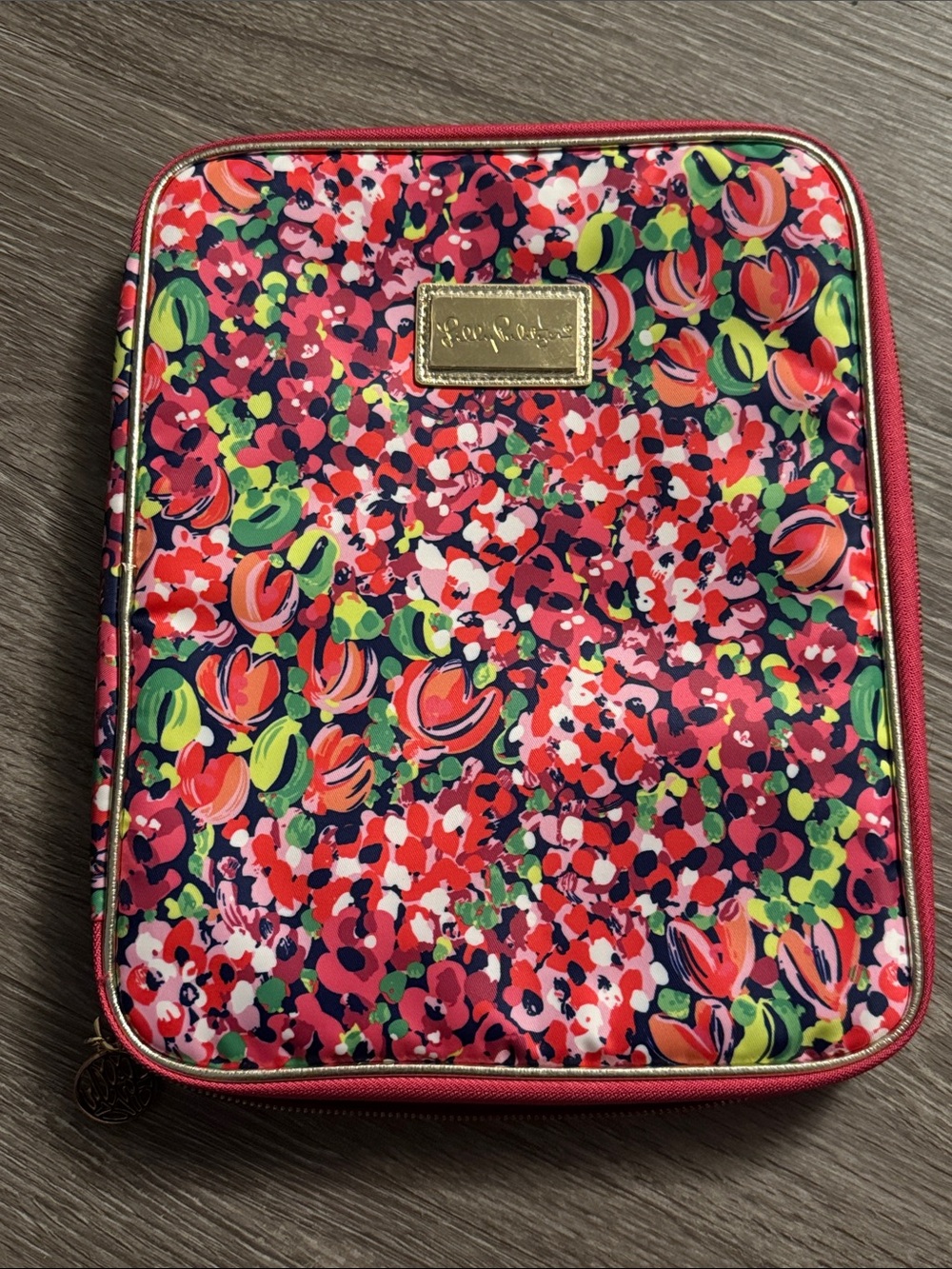 Lilly Pulitzer Pink Multi Floral Zip around portfolio Case.
